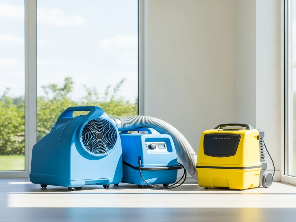 Professional restoration equipment in a home interior